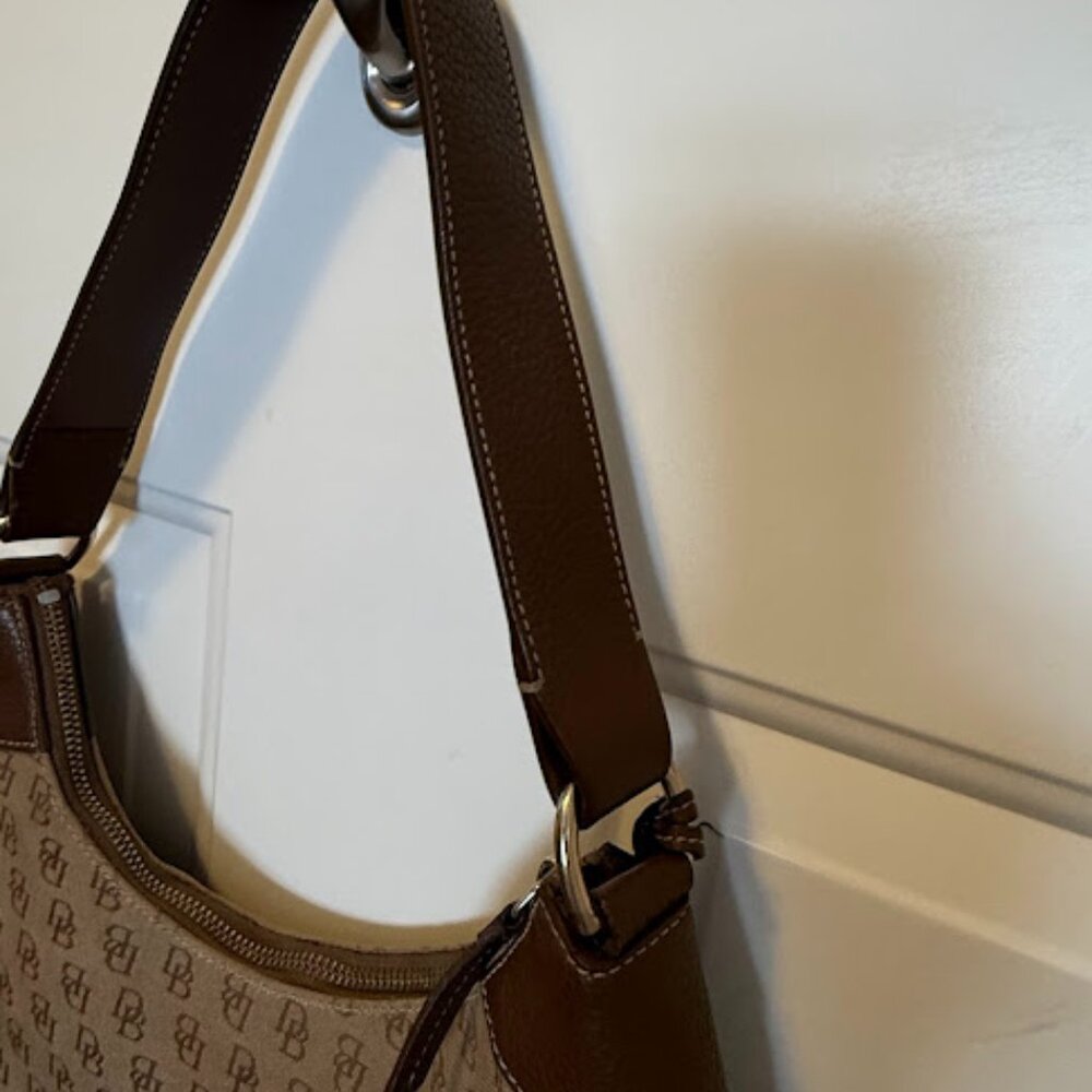 Vintage Dooney & Bourke monogram shoulder Bag brown Leather & DB monogram - Picture 6 of 15